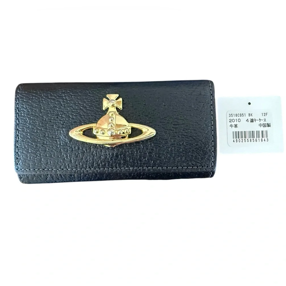 VIVIENNE WESTWOOD Black Four-Ring Key Holder Orb Design Unisex w Box & Bag NIB